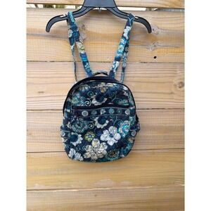 Vera Bradley Blue Green Floral Quilted Cotton Mini Backpack Bag